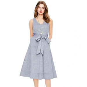 Boden Jade Linen Dress Chambray Blue